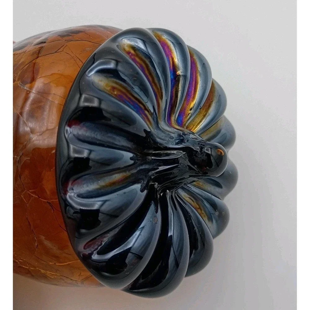 Large Pier 1 Amber Crackle Glass Acorn Art Glass Decor 5